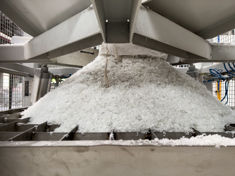 Clear PET flake feeding the production line